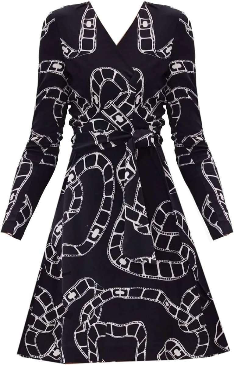 Women Demetria Black White Movie Chain Wrap Dress