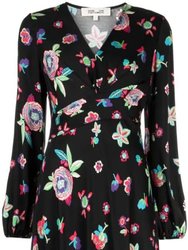 Women Viscose V-Neck Dvf Monika Dress Mystic Flower Dots - Multicolor