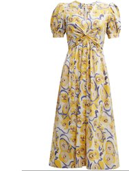 Women's Heather Floral-Print Puff-Sleeve Midi Dress
