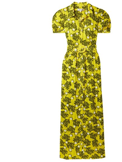 Diane von Furstenberg Women's Paddy Olive Leaves Signature Yellow Belted Midi Dress product