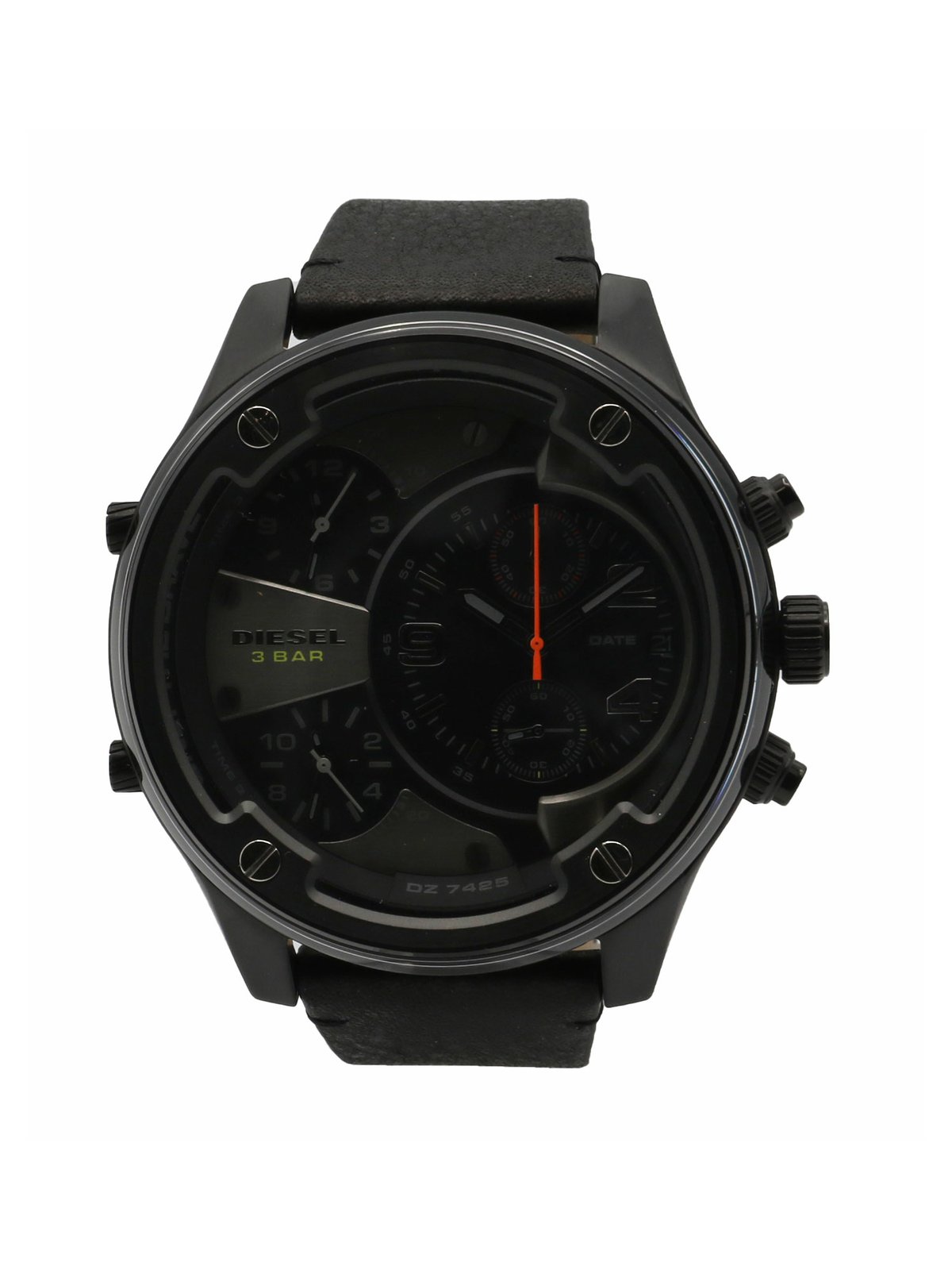 Diesel Mens Boltdown DZ7425 Black Leather Quartz Fashion Watch