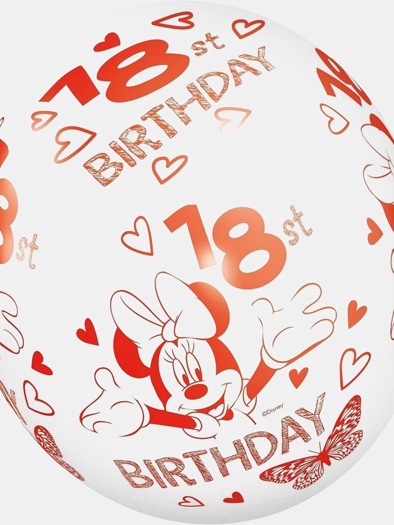 Latex Minnie Mouse 18th Balloons - Pack Of 5 - White/Red