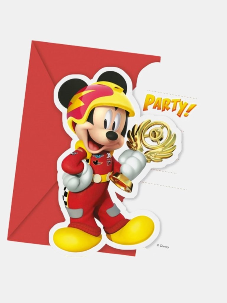 Racing Driver Mickey Mouse Invitations, Red/Yellow - Pack Of 6