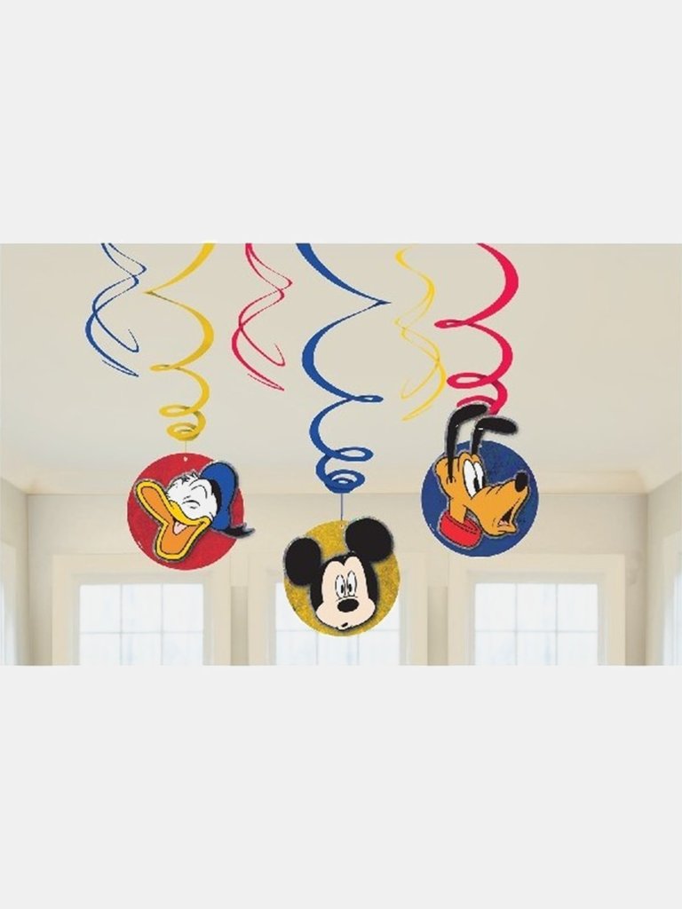 Swirl Mickey Mouse Hanging Decoration Red/Yellow/Blue - Pack Of 6