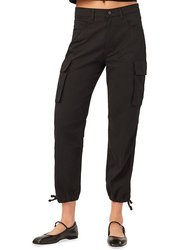 Women Gwen Jogger: Cargo Side Pockets Black (Twill) Pants - Black