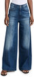 Women Hepburn Wide Leg Jeans Stretch Denim Pants