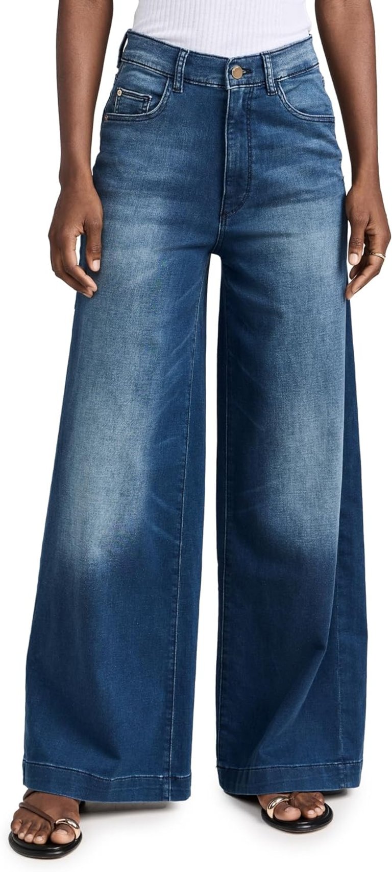 Women Hepburn Wide Leg Jeans Stretch Denim Pants