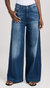 Women Hepburn Wide Leg Jeans Stretch Denim Pants - Blue