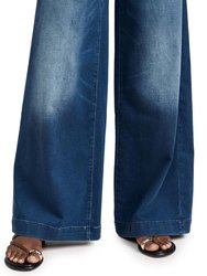 Women Hepburn Wide Leg Jeans Stretch Denim Pants