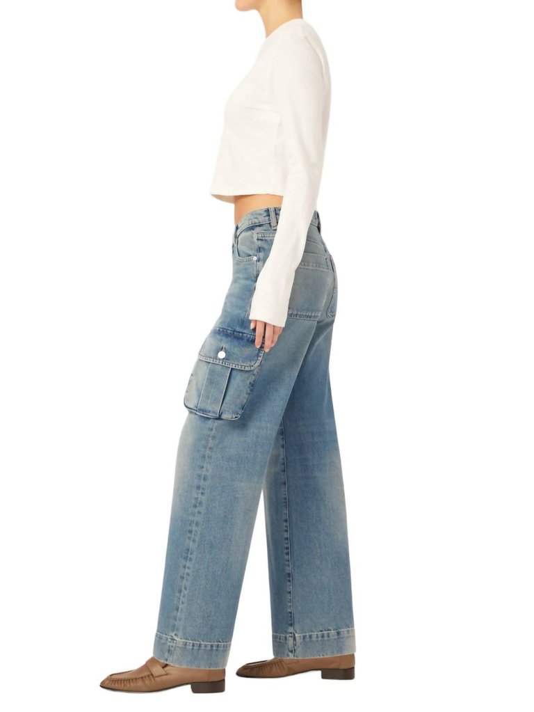 Zoie Wide Leg Low Rise Relaxed Vintage Jean In Aged Mid Cargo