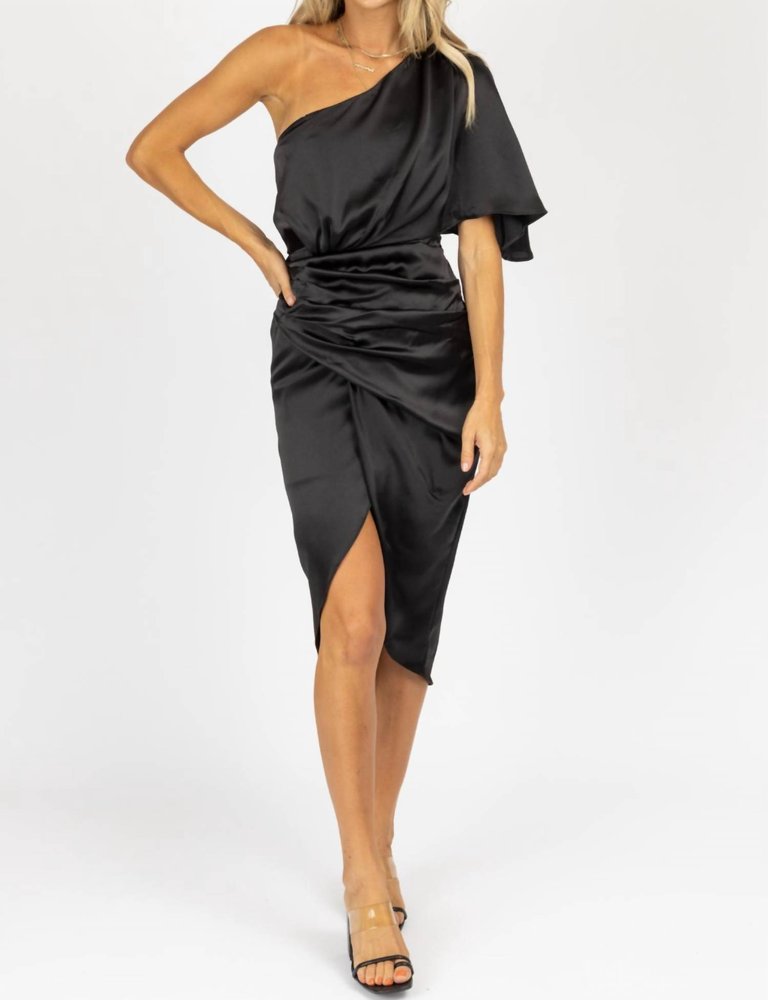 Asymmetric Satin Midi Dress In Black