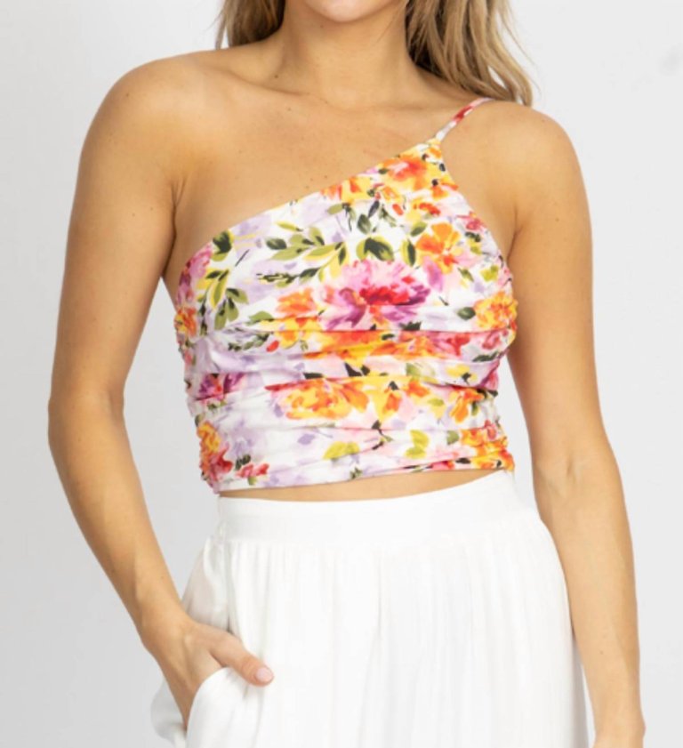 Coral Floral One Shoulder Top In Lavender - Lavender