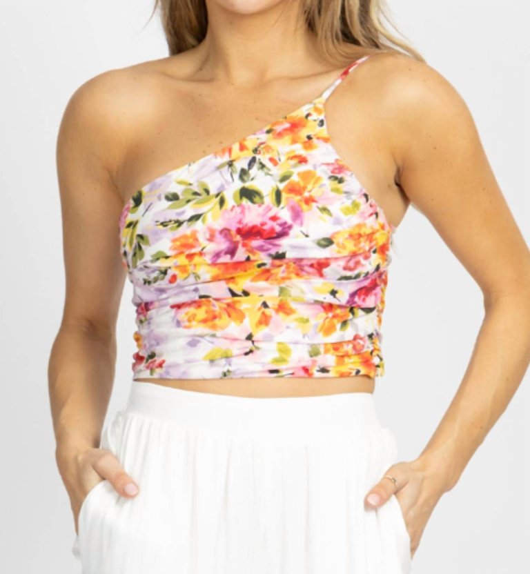 Coral Floral One Shoulder Top In Lavender