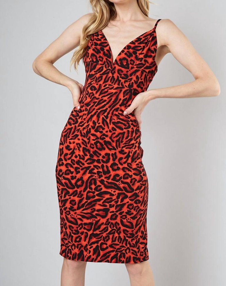 Leopard Midi Dress In Red - Red