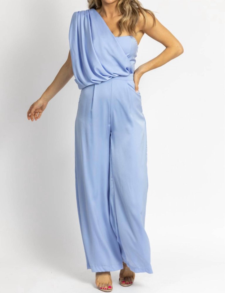 One Shoulder Drape Jumpsuit In Breeze Blue - Breeze Blue