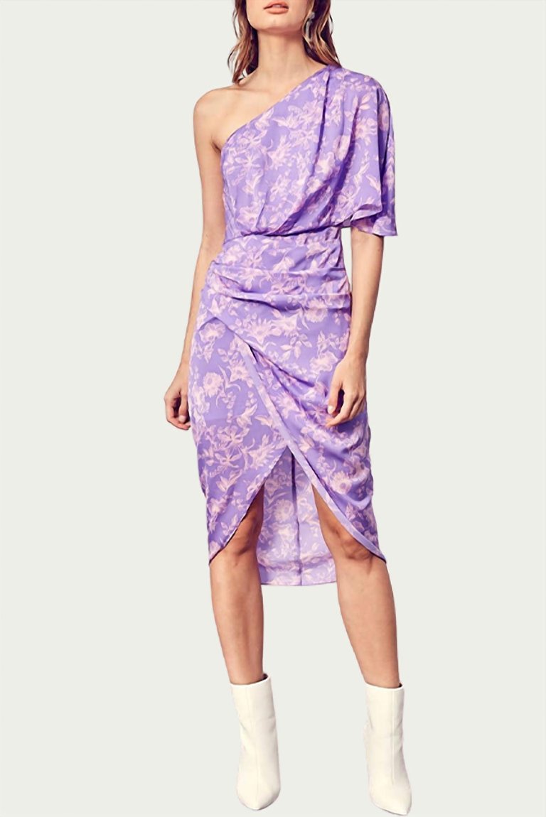 One-Shoulder Draped Asymmetric Dress In Lavender Multi