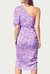 One-Shoulder Draped Asymmetric Dress In Lavender Multi