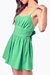 Open-Back Shirred Twill Romper In Green