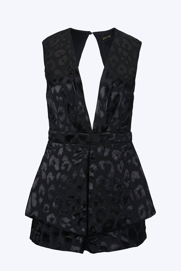 Plunging Cutout Satin-Jacquard Romper In Black - Black