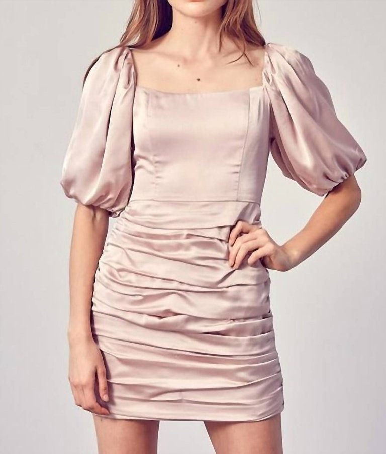 Puff Sleeve Satin Dress In Champagne - Champagne