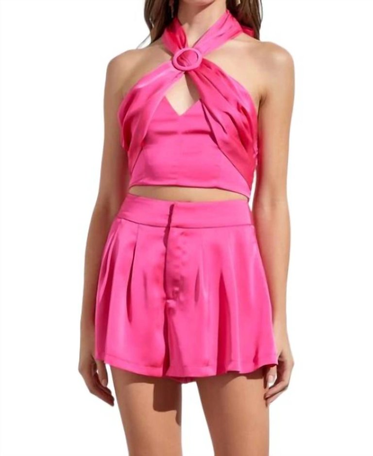 Satin Halter Top In Bright Pink - Bright Pink