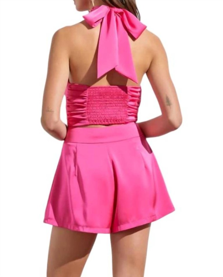 Satin Halter Top In Bright Pink