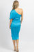 Satin One Shoulder Wrap Dress In Ocean Blue