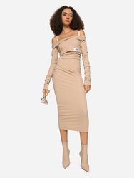 Kim Jersey Milano Rib Calf-Length Dress - Beige
