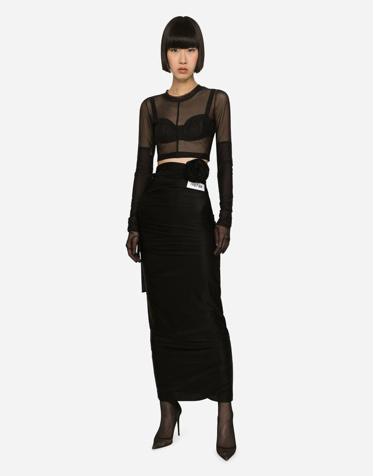 Kim Long Spandex Jersey Skirt With Belt - Black