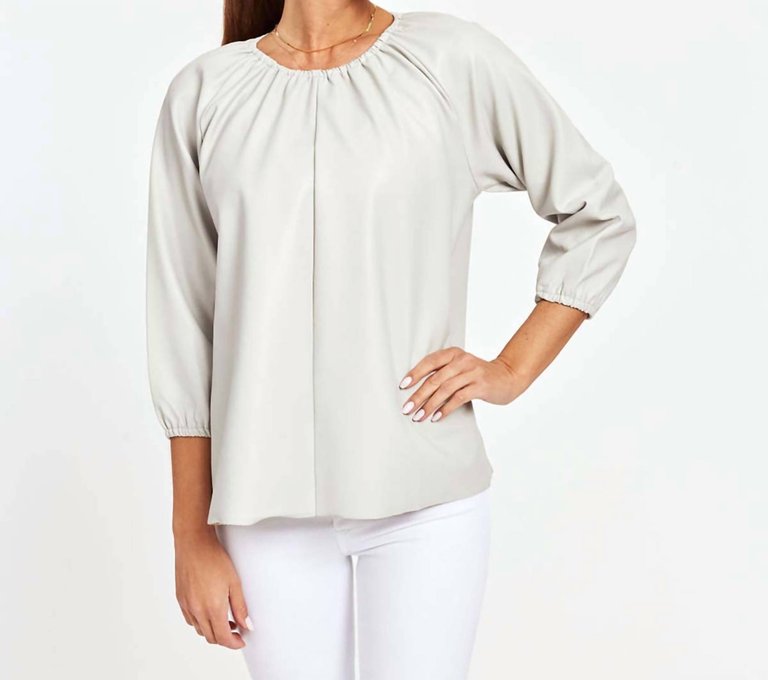 Blakely Faux Leather Puff Sleeve Top In Light Grey - Light Grey