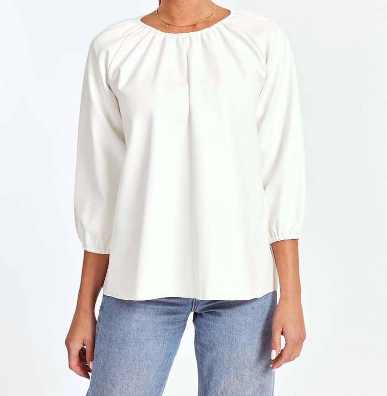 Blakely Faux Leather Puff Sleeve Top In White - White