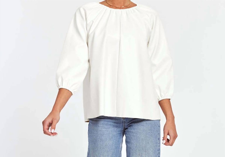 Blakely Faux Leather Puff Sleeve Top In White