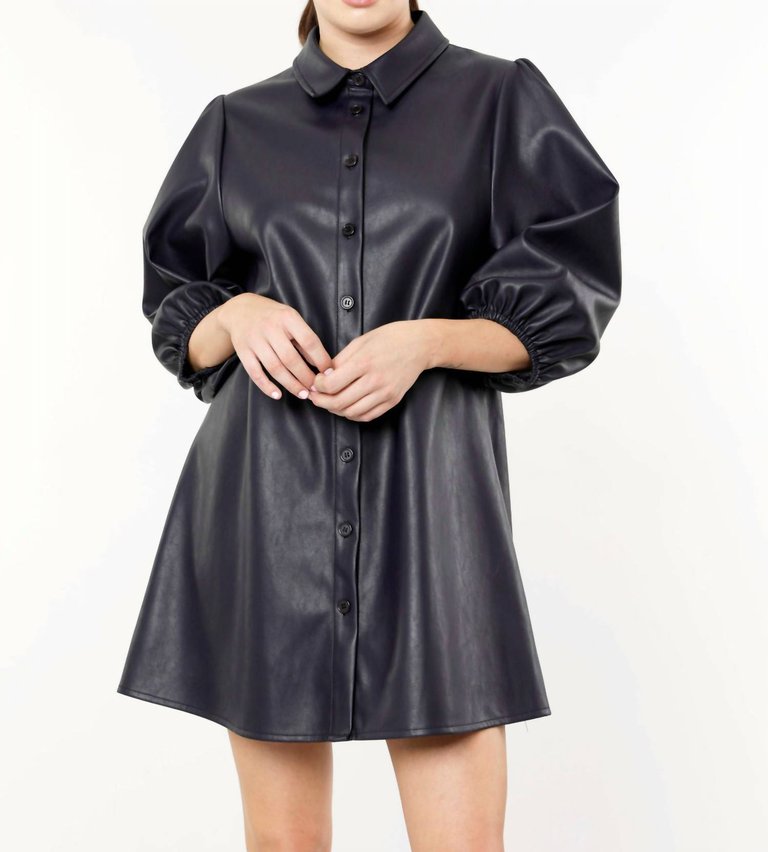 Everywhere Leather Dress With Puff Sleeves In Black