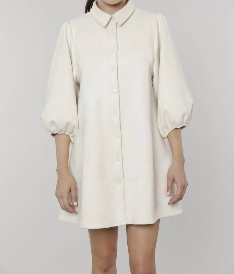 Everywhere Leather Dress With Puff Sleeves In Cream Suede - Cream Suede