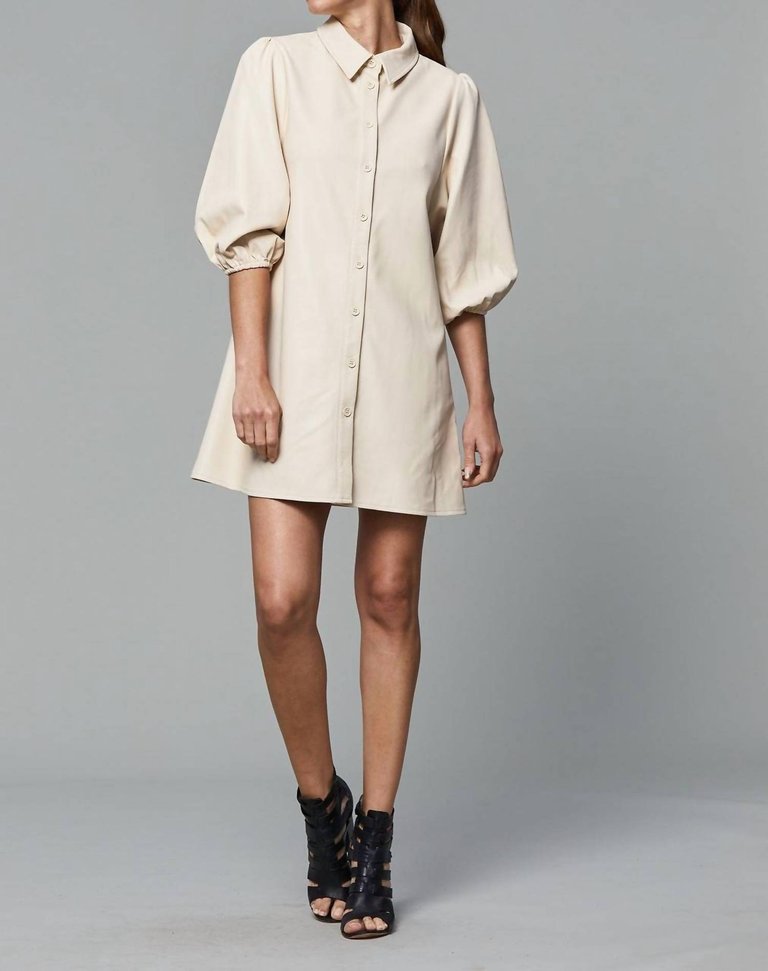 Everywhere Leather Dress With Puff Sleeves In White - White