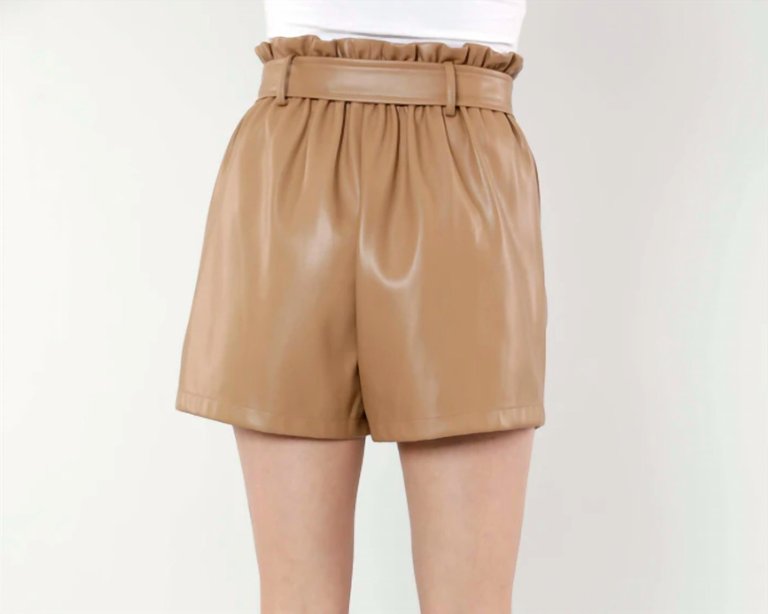 Faux Leather Shorts In Camel