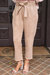 Faux Suede Paper Bag Waist Pant With Tie In Camel - Camel