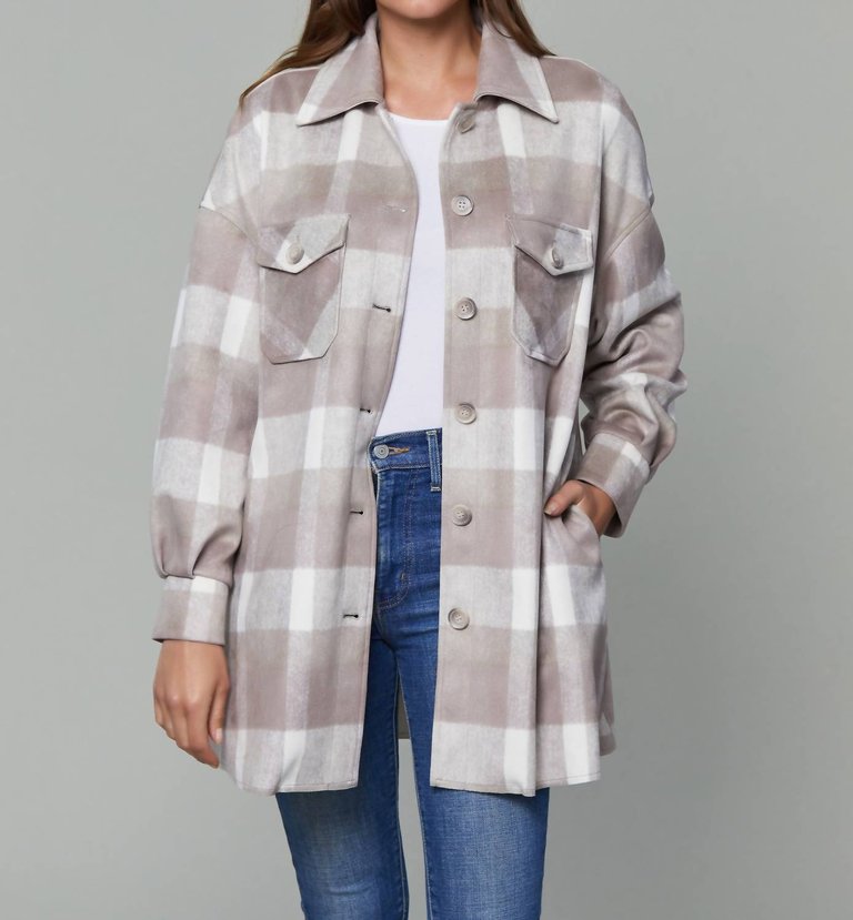 Plaid Shacket Front Pockets In Taupe