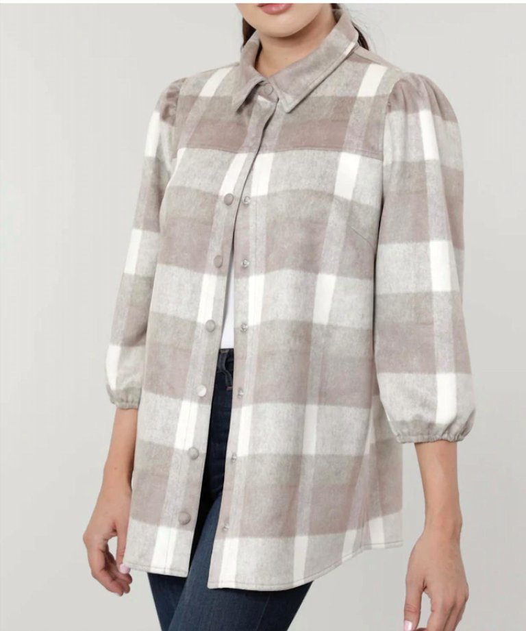 Plaid Shacket In Taupe