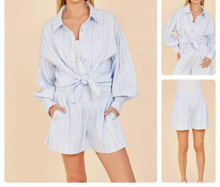 Pleated Stripe Blouse In Blue/ White - Blue/ White