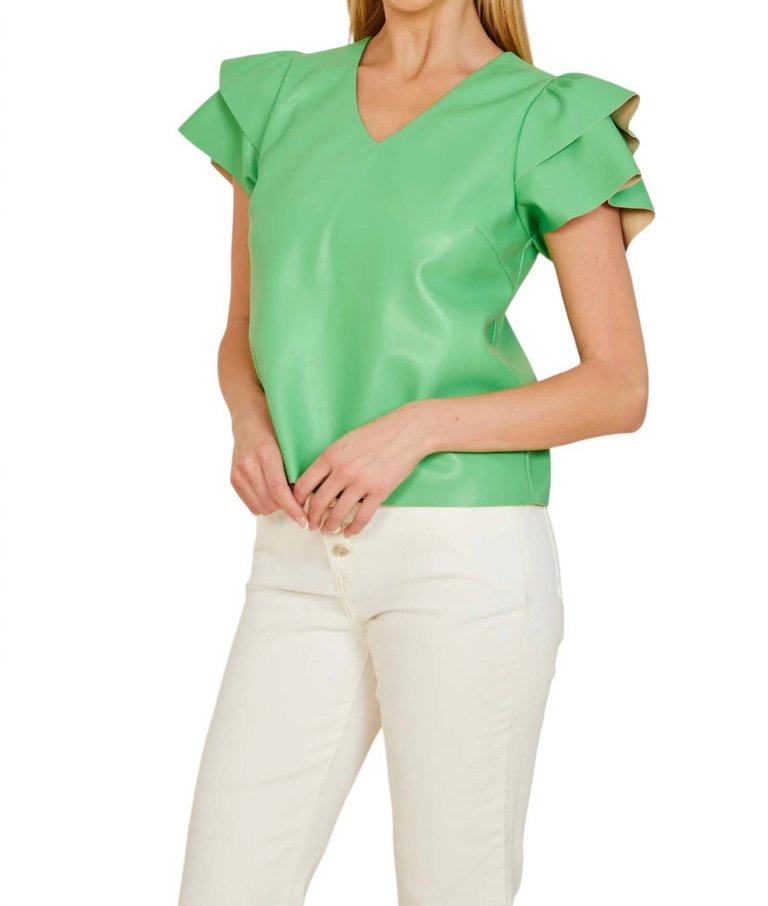 Vegan Flutter Sleeve Top In Kelly Green