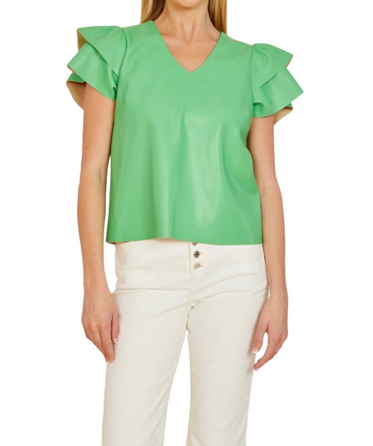 Vegan Flutter Sleeve Top In Kelly Green - Kelly Green