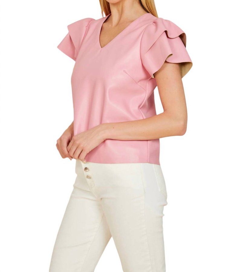 Vegan Flutter Sleeve Top In Pink