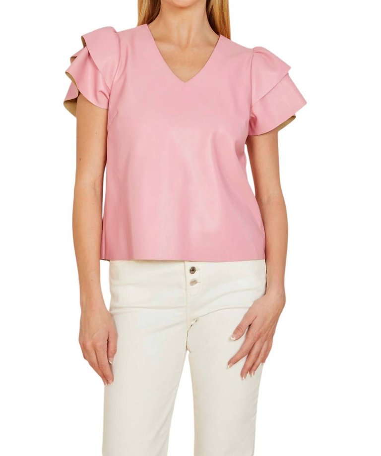 Vegan Flutter Sleeve Top In Pink - Pink