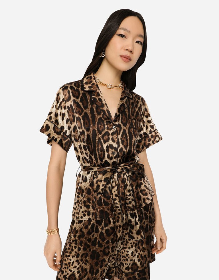 Belted Silk Shirt - Leopard