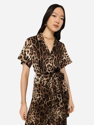 Belted Silk Shirt - Leopard