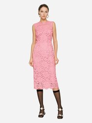 Branded Stretch Lace Calf-Length Dress - Pink