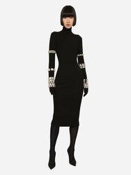 Kim Calf-Length Dress In Jersey Milano Rib With Rhinestones - Black