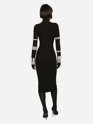 Kim Calf-Length Dress In Jersey Milano Rib With Rhinestones