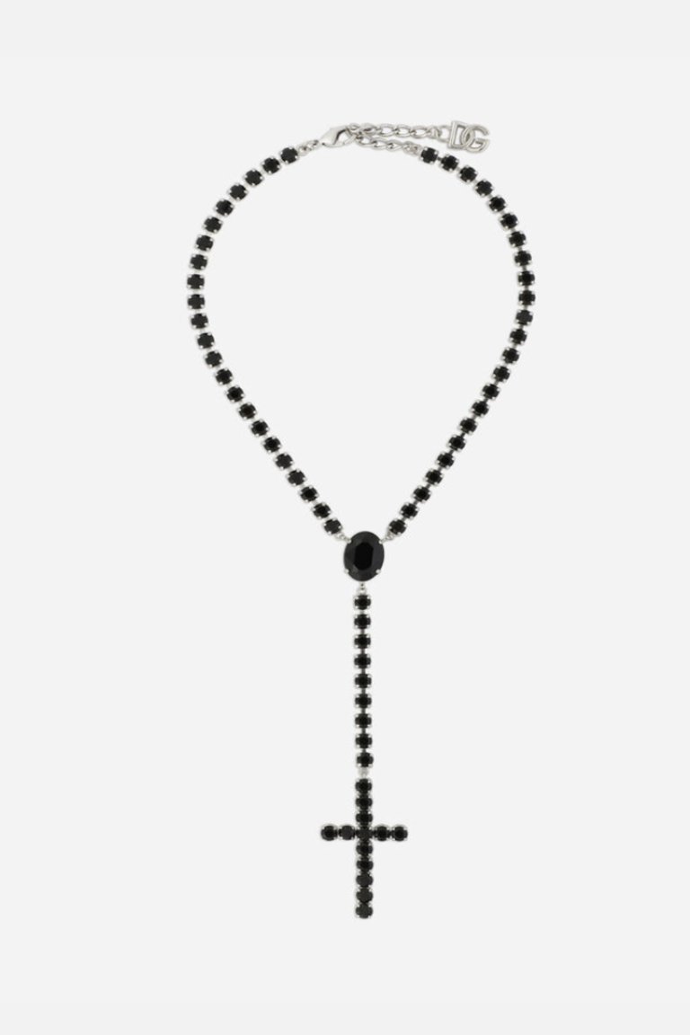 Kim Dolce & Gabbana Rosary Necklace With Crystal Rhinestones - Silver